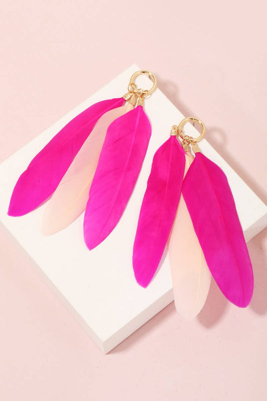 Long Feather Charms Hoop Dangle Earrings