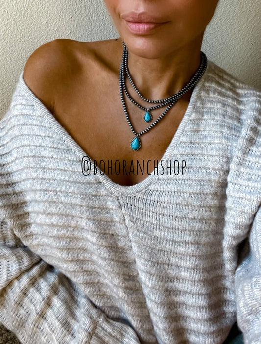 Multi Layered Necklace Navajo Bead Semi Stone Necklace