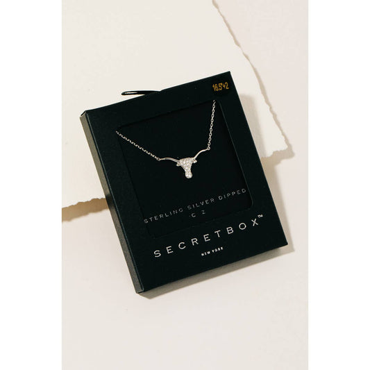 Secret Box Cz Stud Bull Head Pendant Necklace