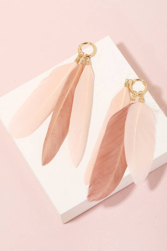 Long Feather Charms Hoop Dangle Earrings