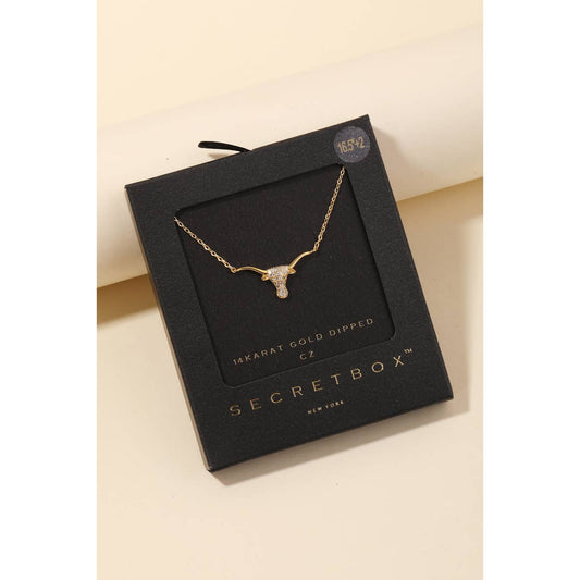 Secret Box Cz Stud Bull Head Pendant Necklace