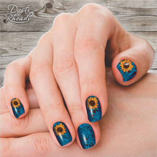 Saddle Up Sunflower Tooled Leahter Western Nail Polish Strip