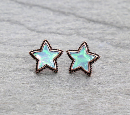 Western Opal Stone Star Stud Earrings