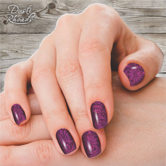 Saddle Up Purple Tooled Leather Western Nail Polish Strips