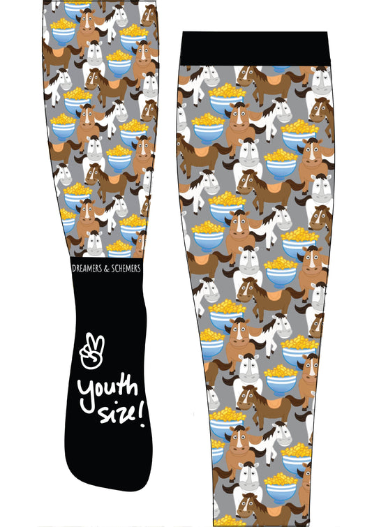 dreamers & schemers Youth Pair & a Spare Pony Macaroni Youth Pair & Spare equestrian boot socks boot socks thin socks riding socks pattern socks tall socks funny socks knee high socks horse socks horse show socks